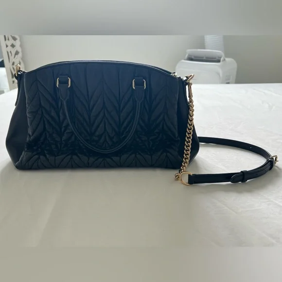 Coach Black Quilted Satchel with Gold Chain